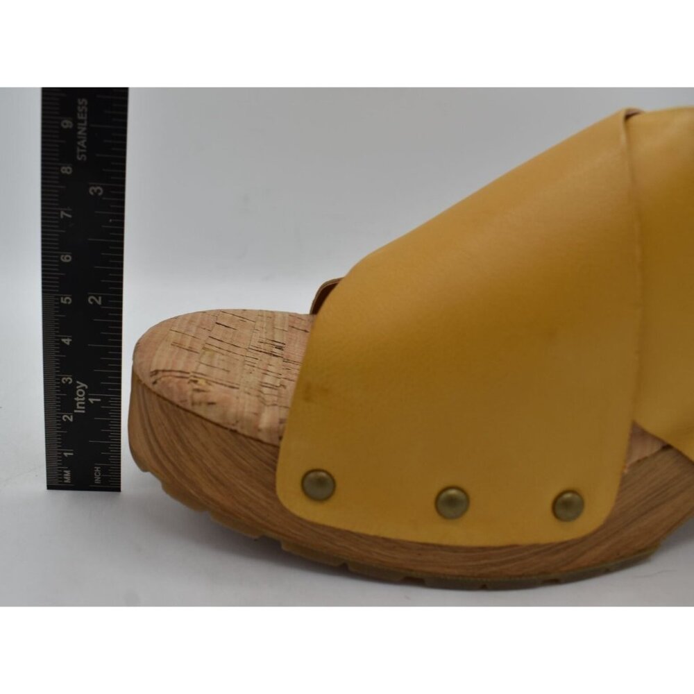 Kork-Ease Womens Size 10 Tatum Yellow Full Grain Leather Heeled Platform Sandals - Picture 11 of 13